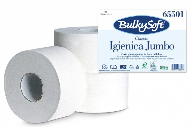 Toilettenpapier Mini Jumbo BulkySoft, 100% Zellstoff, 1-lagig weiss