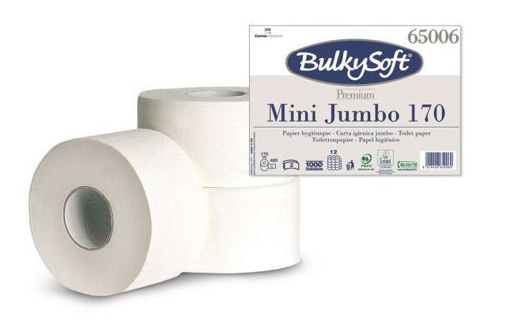 Toilettenpapier Mini Jumbo BulkySoft, 100% Zellstoff, 2-lagig weiss