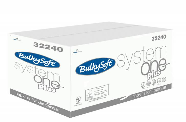 BulkySoft Table Top Servietten SystemOne Plus 100% Zellstoff, 2-lagig, 1/2-Falz weiss