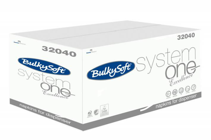 BulkySoft Table Top Servietten SystemOne Excellence 100% Zellstoff, 2-lagig, 1/2-Falz weiss