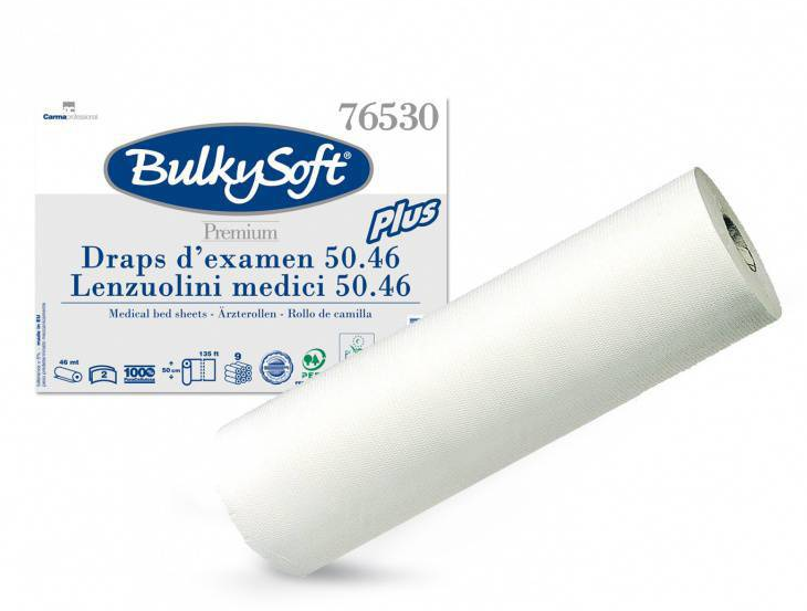 Ärzterollen BulkySoft Premium, 100% Zellstoff, 2-lagig, weiss, 135 Blatt à 34 cm, 50 cm breit
