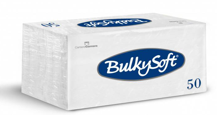 BulkySoft Table Top Servietten 100% Zellstoff, 2-lagig, 1/8-Falz, weiss