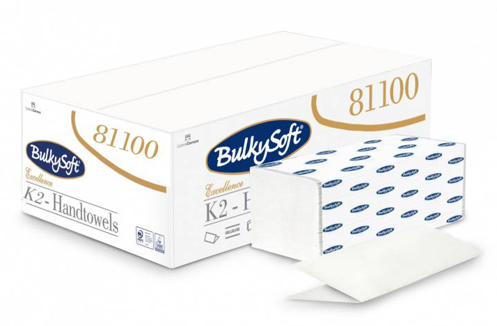 K2 Papierhandtücher, BulkySoft, V-Falz 100% Zellstoff 2-lagig, weiss
