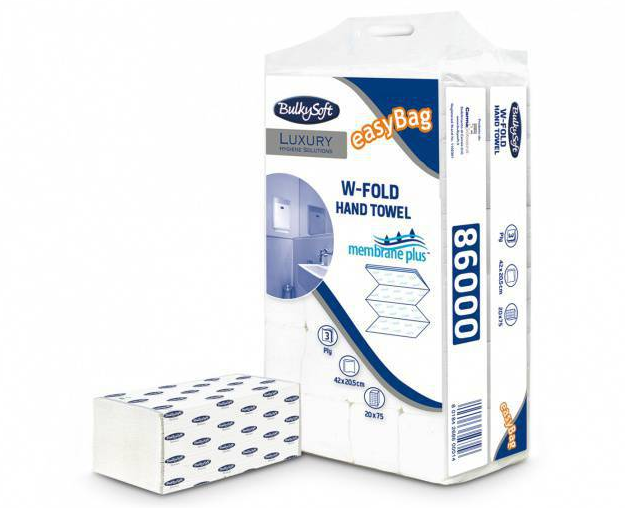 Papierhandtücher BulkySoft Membrane Plus, W-Falz 100% Zellstoff, 3-lagig, weiss