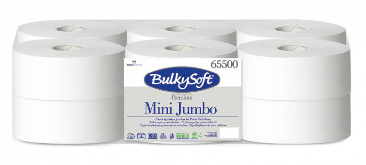 Toilettenpapier Mini Jumbo BulkySoft 100% Zellstoff, 2-lagig weiss