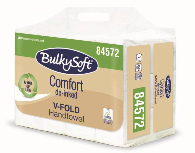 Papierhandtücher BulkySoft Comfort, V-Falz Recycling de-inked 2-lagig, weiss